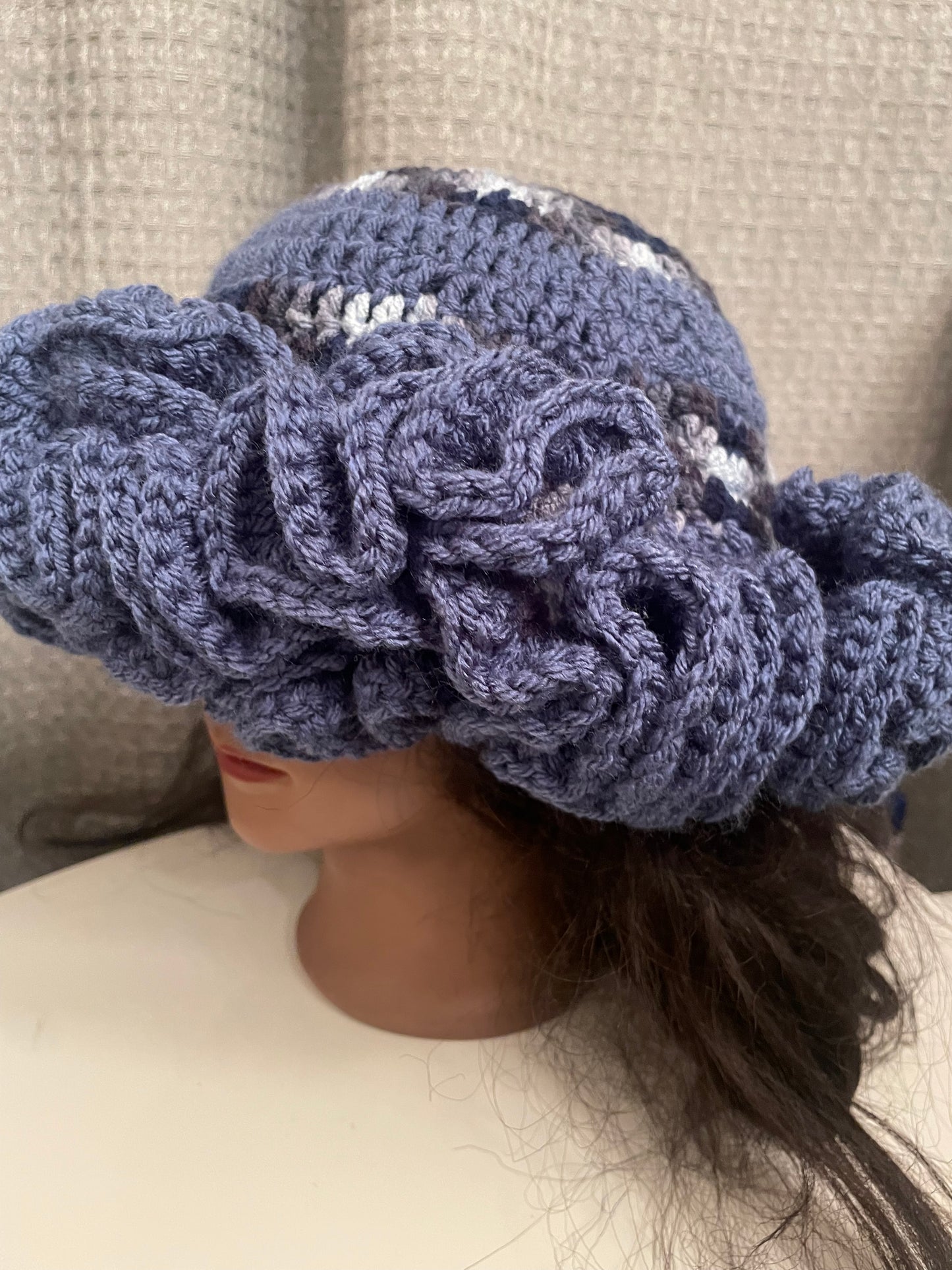 Denim Ombré Mix Ruffle Hat