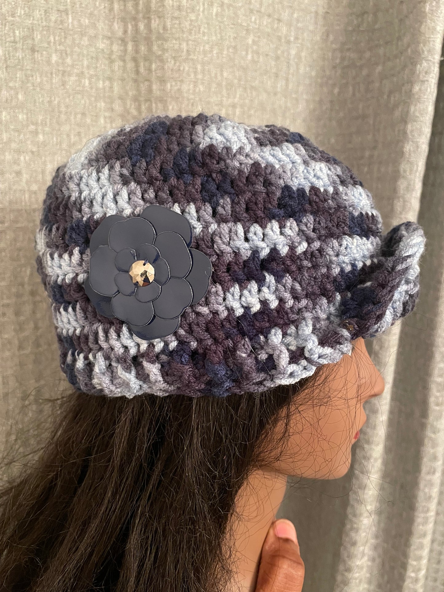 Denim Ombré Newsboy Flower Hat