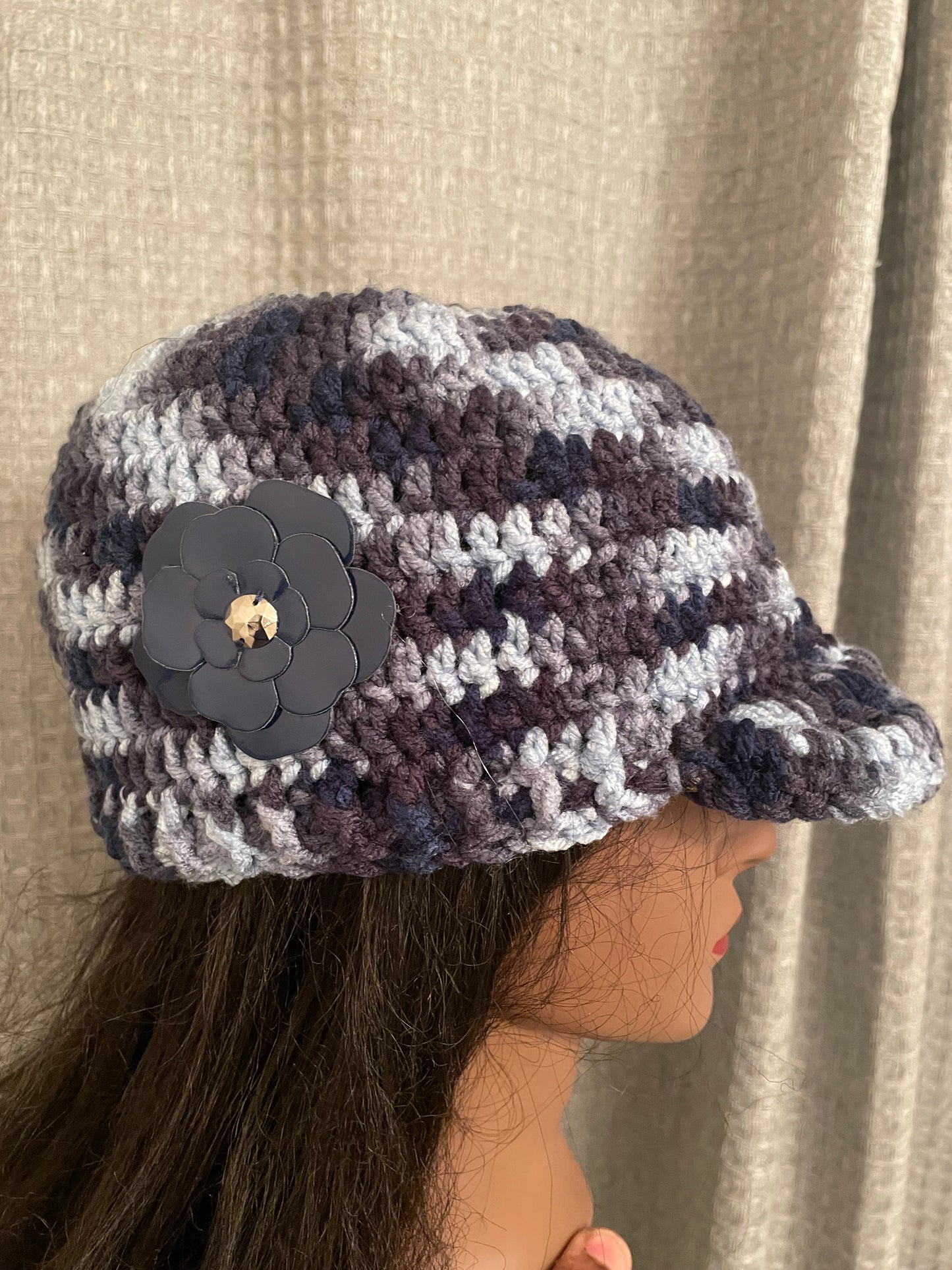 Denim Ombré Newsboy Flower Hat