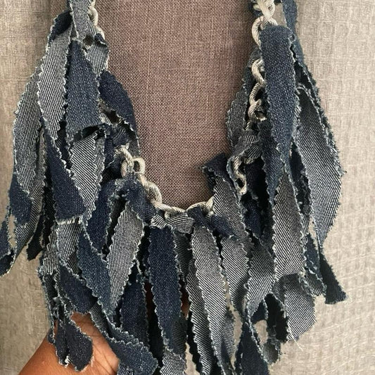 Shaggy Denim Fringe Necklace
