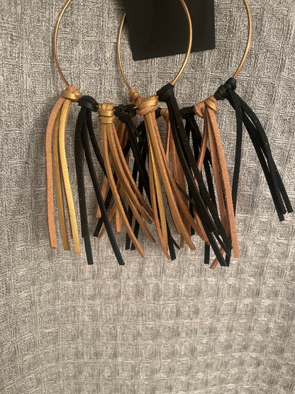 Leather Fringe Hoops