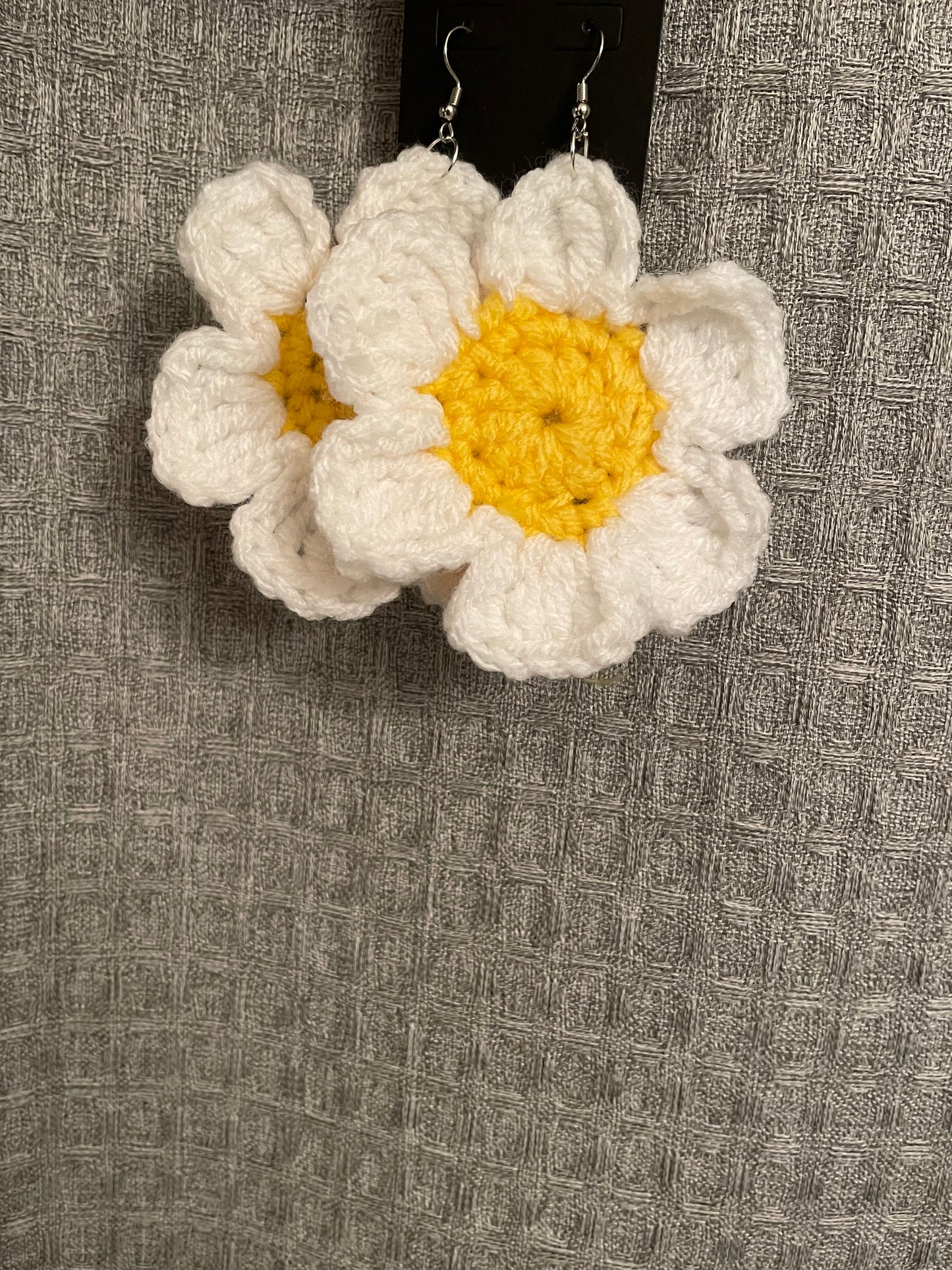 White Flower Crochet Earrings