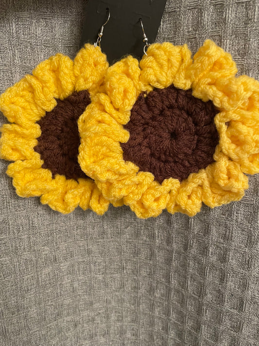 Yellow Sunflower Crochet 🧶 Earrings