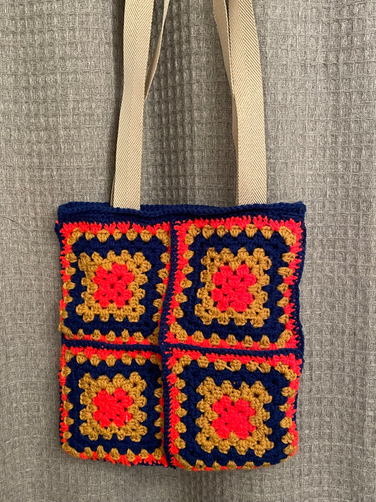 Orange Bloom Crochet Tote Bag